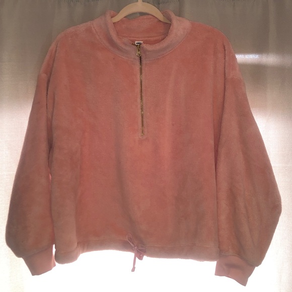 Old Navy Plush [Bunny Fur] Celestial Pink Half Zip Pullover Sweatshirt - Picture 1 of 3